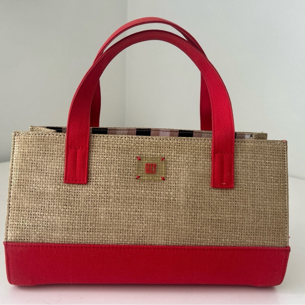 DKNY Ciry Red and Tan Woven Small Bag